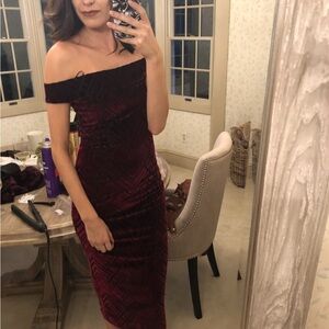 Elegant Off-Shoulder Burgundy Velvet Dress by Dress the Population